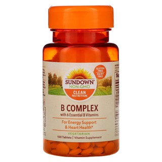 Best Seller!!! อาหารเสริม Sundown B-complex with 6 essential B Vitamins for energy support and health heart 100 Tablets