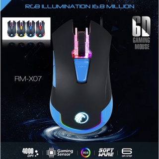 เม้าส์ RAZEAK รุ่น RM-X07 มาโคร 7 ปุ่ม 4000 DPI 16.8 ล้านสี SENSOR AVAGO 3050.