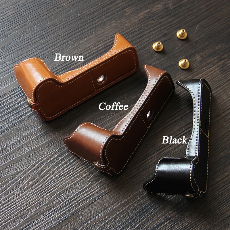 กระเป๋ากล้องหนัง Pu กระเป๋าครึ่งสําหรับ Canon EOS M50 M50 II M100 M200 M10 M6 M6II EOS R EOS RP G5X 