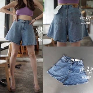 Yc6217#ยีนส์ขาบานทรงกระโปรง มีS-2XL