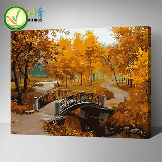 EP-HOME DIY ภาพวาดสีน้ำมัน ภาพระบายสีตามตัวเลข Maple Leaf Style unframe