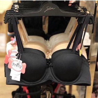 Sabina  Pretty Perfect รหัส SBP2525BK เบสิคบรา ทรงครึ่งเต้า มีโครง ไม่มีฟองน้ำ แต่มีช่องให้ใส่ฟองน้ำเพิ่มได้