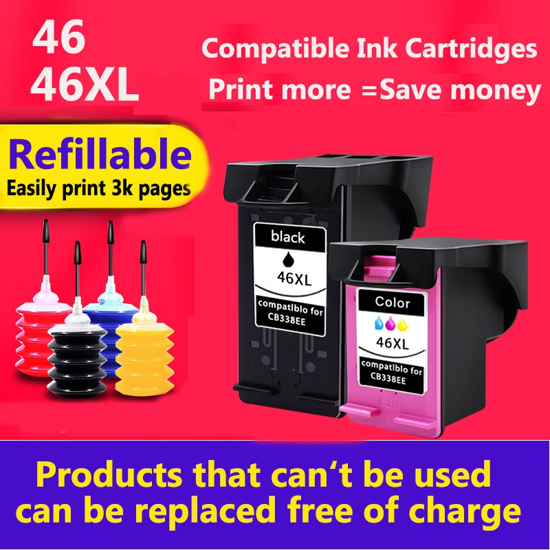 HP 46XL สีดำ HP46 หมึก HP46XL ตลับหมึกรีฟิลเข้ากันได้สำหรับ HP 2020hc 2025HC 2520HC 2025 2529 4729