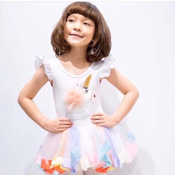 NEW!! CUTELOOK ชุดบัลเลต์ เด็ก Rainbow ปักลายก้อนเมฆและสายรุ้ง กระโปรงสีรุ้ง ฟูฟ่อง