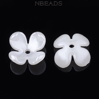 Nbeads ลูกปัดไข่มุกเทียม พลาสติก ABS 4 กลีบ ลายดอกไม้ สีขาวครีม ขนาด 10.5x10.5x4.5 มม. รูขนาด 1.5 มม. 100 ชิ้น