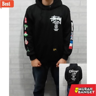 เสื้อแจ็กเก็ตกันหนาว มีฮู้ด แบบหนา คุณภาพดี ลายธง Stussy Distro