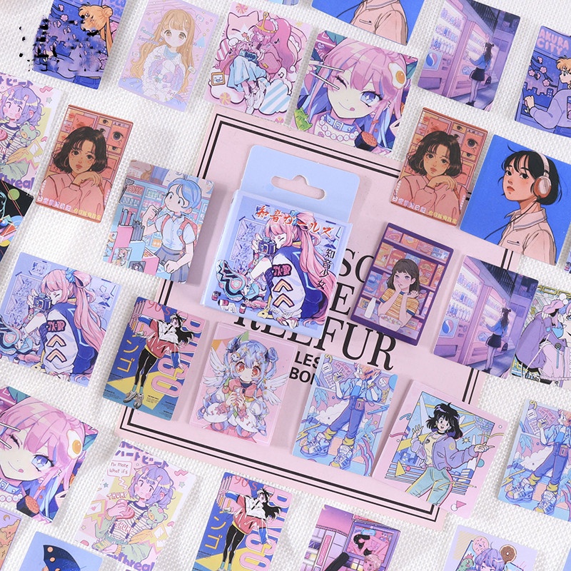 สติกเกอร์ ลายการ์ตูนเด็กผู้หญิงน่ารัก แบบสร้างสรรค์ สําหรับตกแต่งไดอารี่ อัลบั้มรูปภาพ จํานวน 46 ชิ้น ต่อกล่อง
