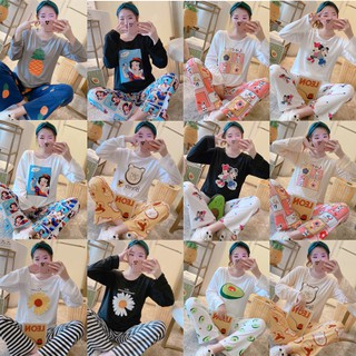 [ราคาต่ำสุด]  ชุดนอน  ชุดลำลองแขนยาว  เสื้อผ้าผู้หญิง  ชุด 2 ชิ้น  12 รูปแบบ  ลวดลายน่ารักต่างๆ M~2XL 38~75KG