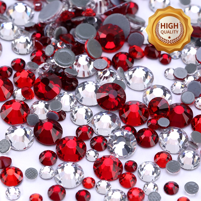 QIAO 144 ชิ้นสีแดง Hotfix Rhinestone แก้วใสแบนกลับเหล็กบน Strass คริสตัลหินสําหรับเสื้อผ้าตกแต่ง
