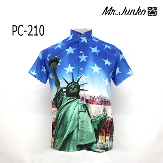 ⚡ ส่งฟรี⚡เสื้อเชิ้ต ลายเทพีเสรีภาพ ผ้าซาติน นิ่ม ใส่สบายไม่ร้อน Mr-Junko PC-210