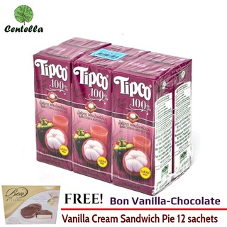 TIPCO 100%MANGOSTEEN 100%200ML.*6 Free Bon Vanilla-Chocolate Vanilla Cream Sandwich Pie 12 sachets 240 gram