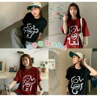 เสื้อยืดคอกลม ลายหมี Heart bear #C6506