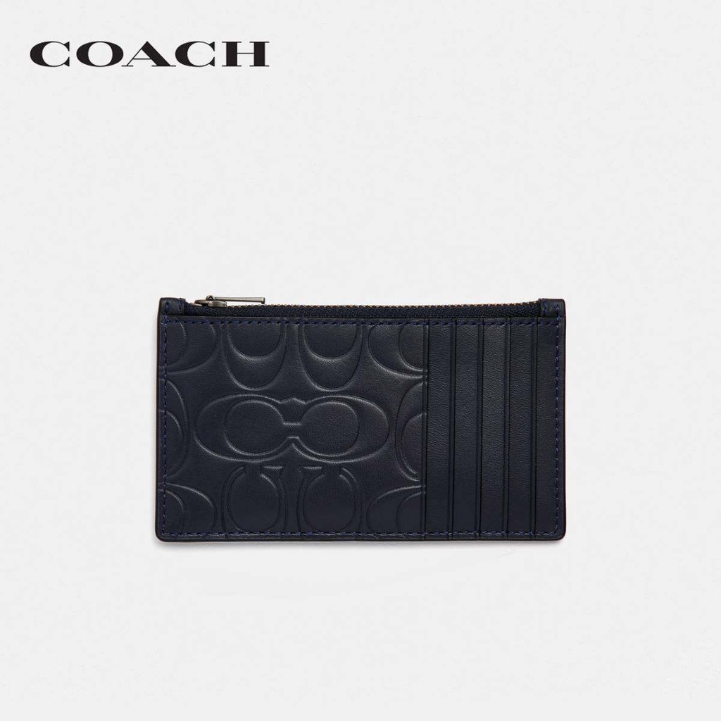 【ลิขสิทธิ์แท้】 COACH Zip Card Case In Signature Leather 32035 MID กระเป๋าใส่การ์ด