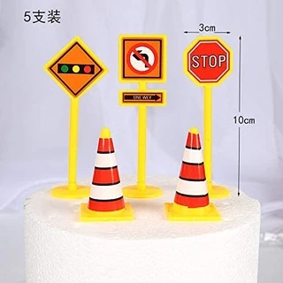 5 ชิ้น/เซ็ตรถก่อสร้างป้ายถนนสิ่งกีดขวางเครื่องประดับตกแต่งเค้กเด็กตกแต่งเค้กพรรคตกแต่ง