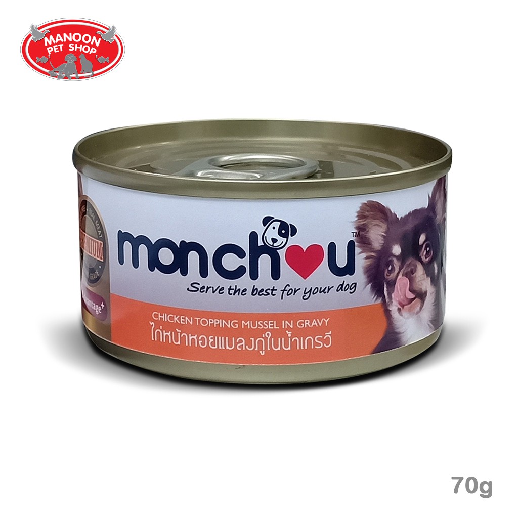 สินค้ารวมส่งฟรี⚡ [MANOON] Monchou Can Adult Dog Food All Flavor 70g อาหารสุนัขชนิดเปียกบรรจุกระป๋อง ❤️ Chicken&Mussel COD.เก็บเงินปลายทาง