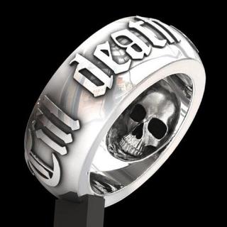 Huitan Vintage Skull Lettering Punk Rings For Men Black Silver Color Personality Head Skeleton Biker Rock Roll Gothic Jewelry