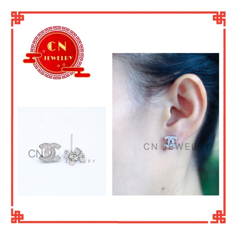 [ ลดเพิ่ม 30% เก็บโค้ดหน้าร้าน] 1คู่ ต่างหู CC (วัสดุอย่างดี ไม่ลอกดำ แพ้ง่ายใส่ได้) CN Jewelry