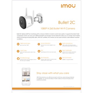 กล้องวงจรปิดไร้สายDAHUA IMOU IP CAMERA 2 MP IPC-F22P BULLET 2C (3.6 mm) IR 30 M., WIFI, มีไมค์ในตัว, ติดตั้งภายนอกได้