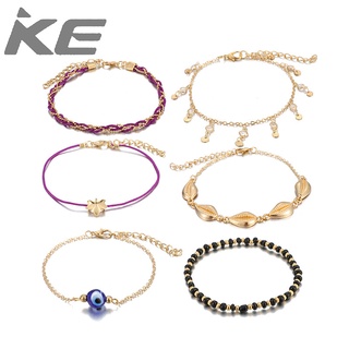 Beads Blue Eye String Anklet Set Gold Shell Tassel Anklet Set of 6 for girls for women low pri