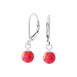 SILVER THAI 6mm Red opal earring silver ต่างหูโอปอลแดงเงินแท้ขนาด6มิล