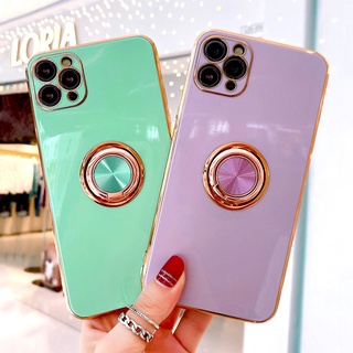 Luxury Plating Soft Silicone Case For iPhone 12 11 Pro Max XR XS MAX 7 8 Plus Phone Ring Holder Stand Cover Case