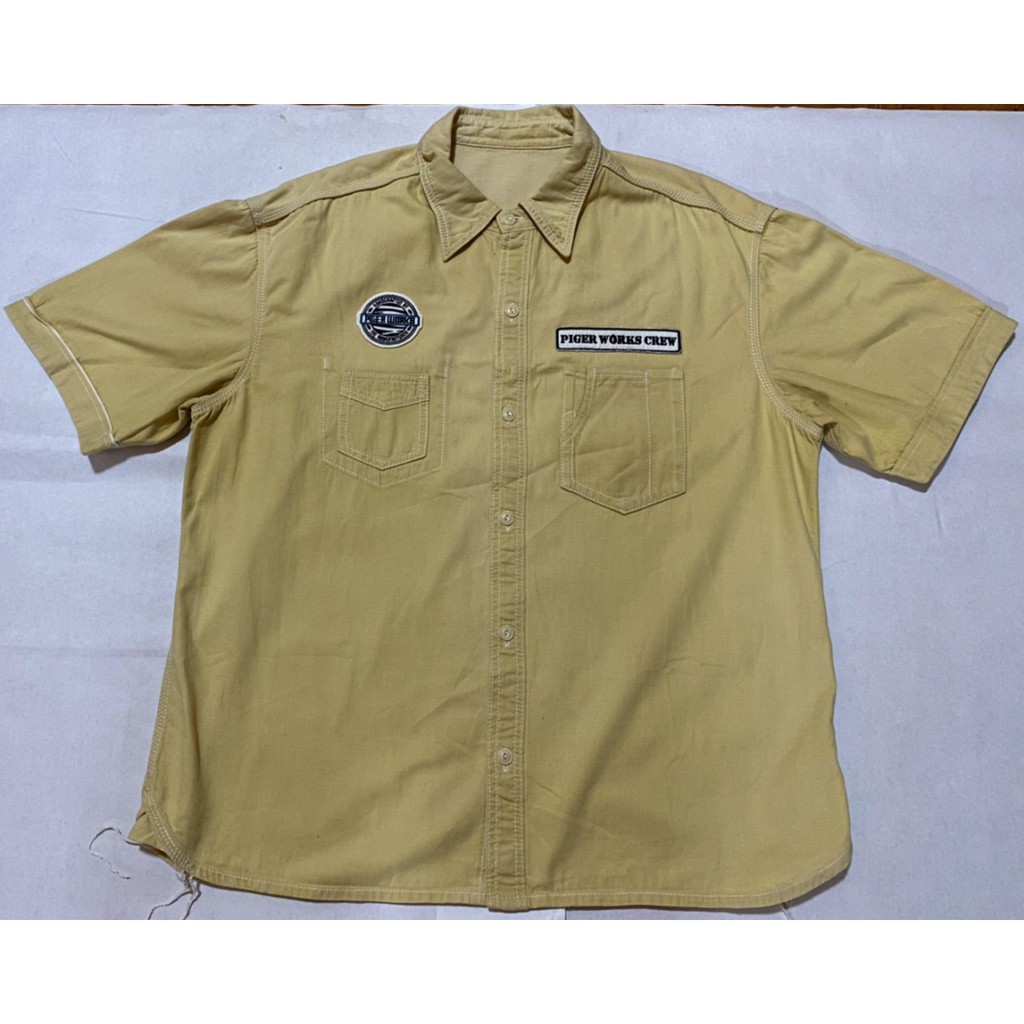 PIGER WORKS (พิกเกอร์ เวิร์คส) Crew Lot PWW 16 สีเหลือง เสื้อเชิ๊ตแขนสั้น มือสอง