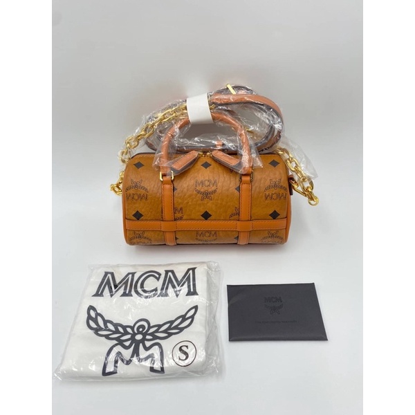 กระเป๋า MCM Delmy Boston Mini ลาย Visetos สี Cognac ขนาด 9x3x4 นิ้ว