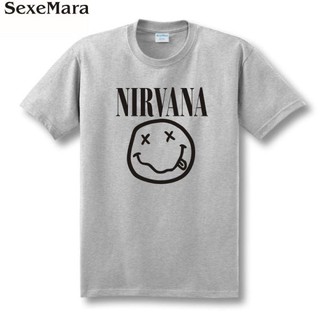 ผ้าฝ้ายแท้ คอลูกเรือเสื้อยืดลําลอง ผ้าฝ้าย แขนสั้น พิมพ์ลาย Nirvana Music Smiley Face สําหรับผู้ชายS,4XL