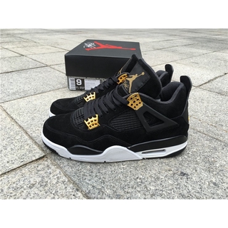 Nike Air Jordan 4 รองเท้าผ้าใบ หนังนิ่ม สีดํา สีทอง HCMO deer 0LPA