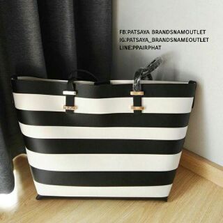 ZARA TWO-TONE STRIPED TOTEแท้💯💯outlet กระเป๋าสะพายใบใหญ่ลายหนัง Saffiano