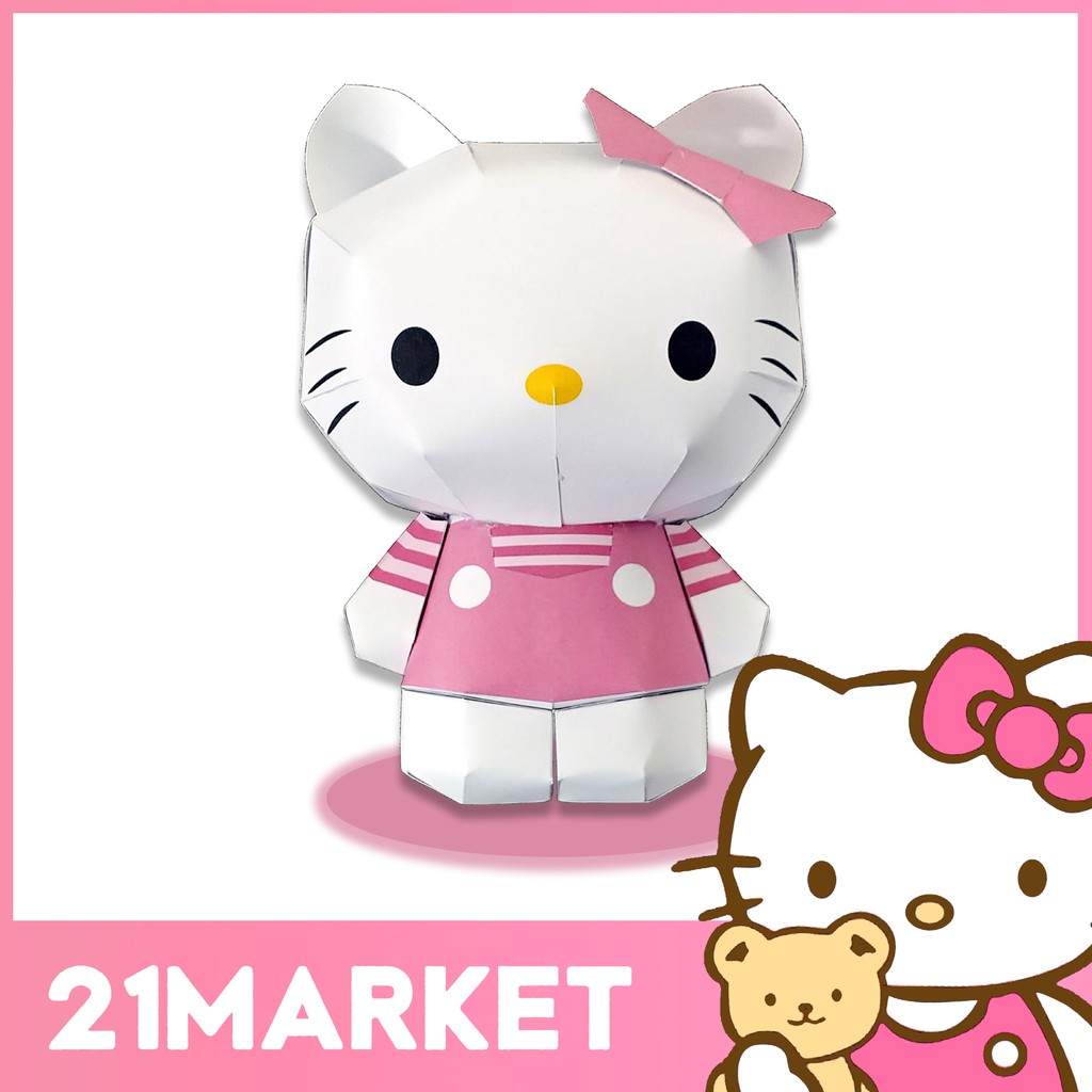 ของเล่นโมเดลกระดาษเฮลโล คิตตี้ Hello Kitty Papercraft  (พร้อมคู่มือประกอบการทำ4สี) | Shopee Thailand