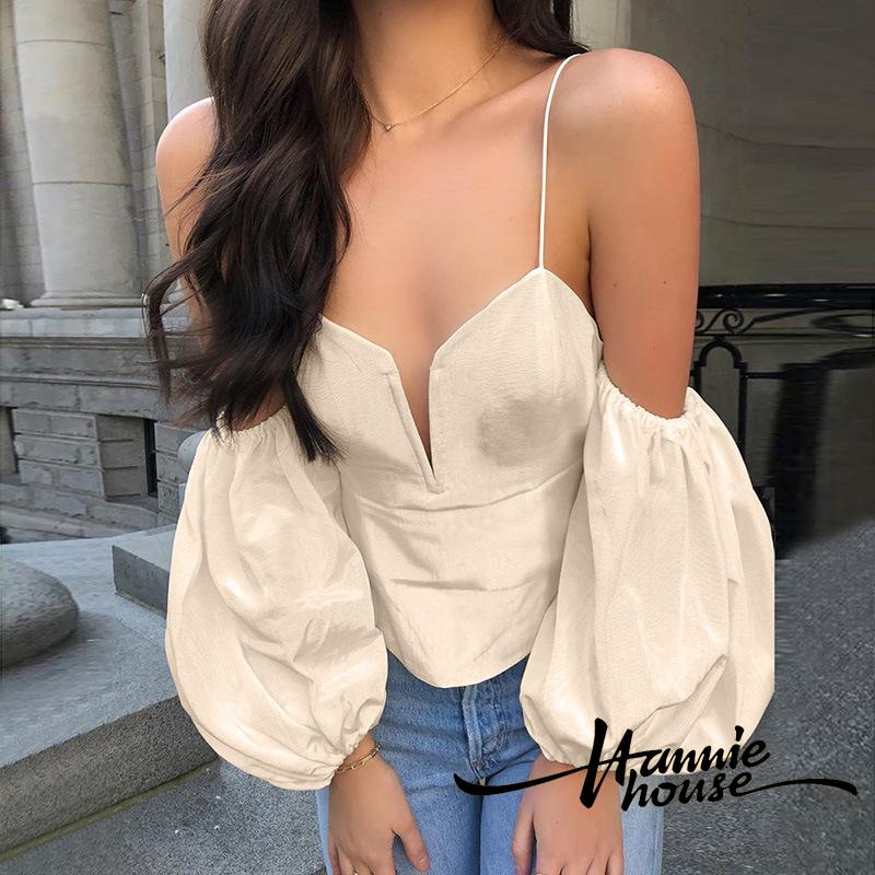 เสื้อลําลองสําหรับสตรีเซ็กซี่แขนแลนเทิร์นเปิดไหล่