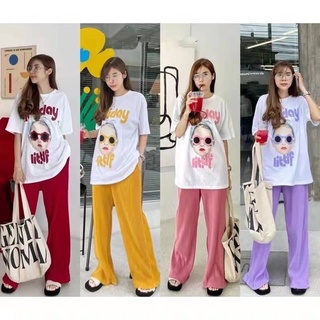Unicorn shop🦄 พร้อมส่ง ชุดเซ็ต เสื้อแขนสั้น + กางเกงขายาว งานสกรีนสุดปัง
