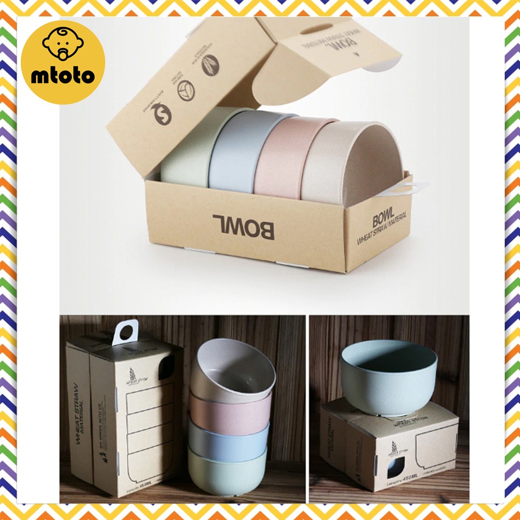 MTOTO (4 ชิ้น) ชุดชาม  ชามข้าว ถ้วยข้าว ผลิตจากฟางข้าวสาลี