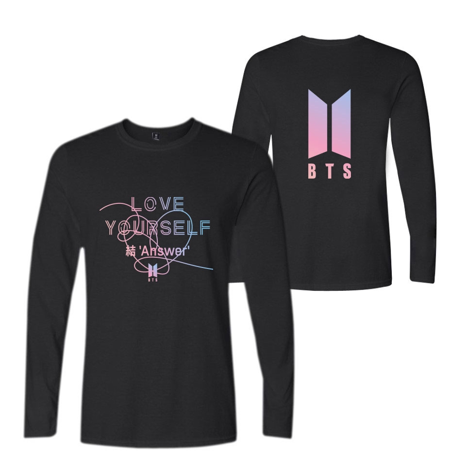 BTS เสื้อยืดแขนยาว BTS เสื้อยืดผ้าฝ้ายแขนยาวผู้ชาย