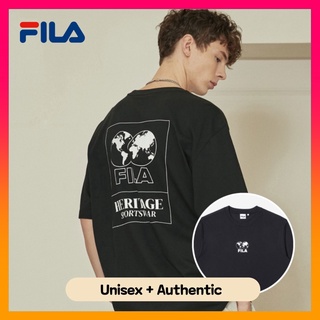 Fila เสื้อยืดแขนสั้น ผ้าฝ้าย พิมพ์ลาย สไตล์ตะวันตก ใส่สบาย สําหรับผู้ชาย และผู้หญิงสไตล์ดารา