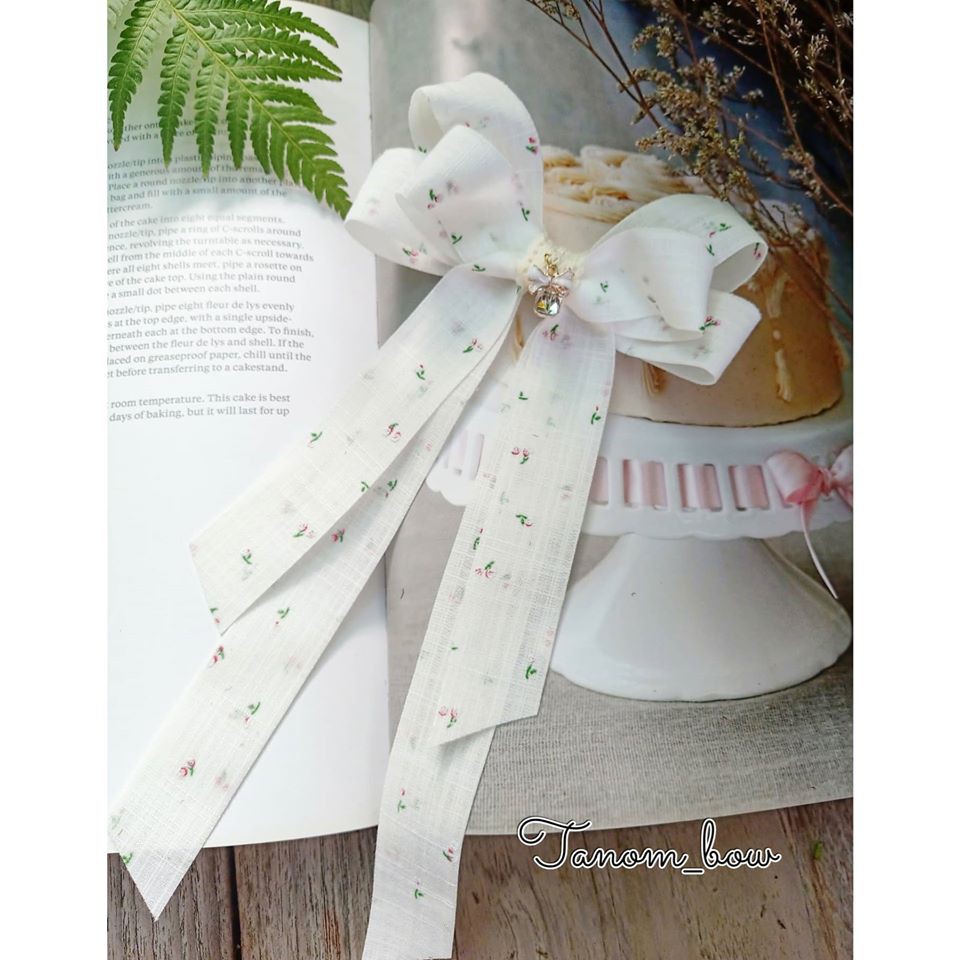 พร้อมส่ง ริบบิ้นผ้าฝ้าย แต้มลายกุหลาบ ขนาด 2.5 ,3.8 ซม. (ขายเป็นหลา) - รูปที่ 4