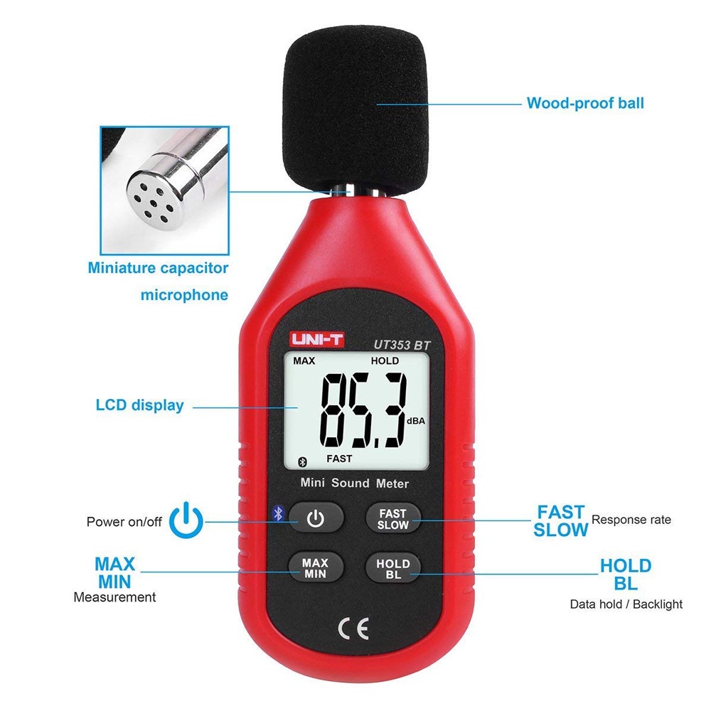 UNI-T UT353BT มินิเครื่องวัดระดับเสียง, การทดสอบเดซิเบลเสียง, การวัดที่ ...