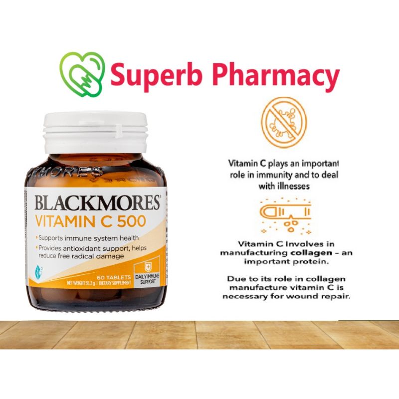 🍊🍊พร้อมส่ง🍊🍊 แบลกมอร์ Blackmore วิตามินซี 500 mg ขนาด 1 กระปุก 60 เม็ด