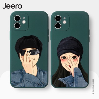 Jeero เคสคู่ เคสไอโฟน คู่รัก ขอบเหลี่ยมกันกระแทกซิลิโคนนุ่มการ์ตูนน่ารักตลก เคสโทรศัพท์ Compatible for iPhone 15 14 13 12 11 Pro Max SE 2020 X XR XS 8 7 ip 6S 6 Plus HFE1069