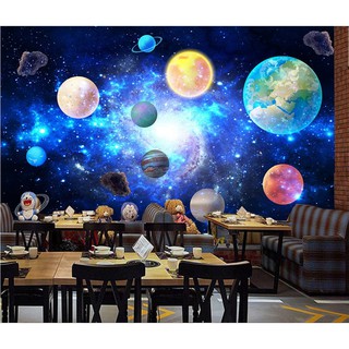 วอลเปเปอร์พื้นหลัง ลายดาวเคราะห์ จักรวาล 3D สําหรับตกแต่งร้านอาหาร บาร์ KTV