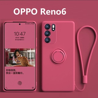 Lens protect เคส OPPO A53 A54 Soft Case เคสซิลิโคน With Ring Holder+Strap OPPO Reno7 Pro Phone Cover Reno5 Reno6 เคสโทรศัพท์ แบบนุ่ม