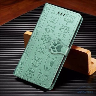 Realme C55 C33 C30s C30 เคสหนัง ฝาพับแม่เหล็ก ลายแมวและสุนัข พร้อมช่องใส่บัตร และขาตั้ง