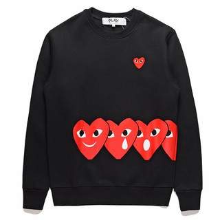 PLAY Comme Des Garcons CDGเสื้อสเวตเตอร์คอกลมลำลองสำหรับบุรุษและสตรีใหม่