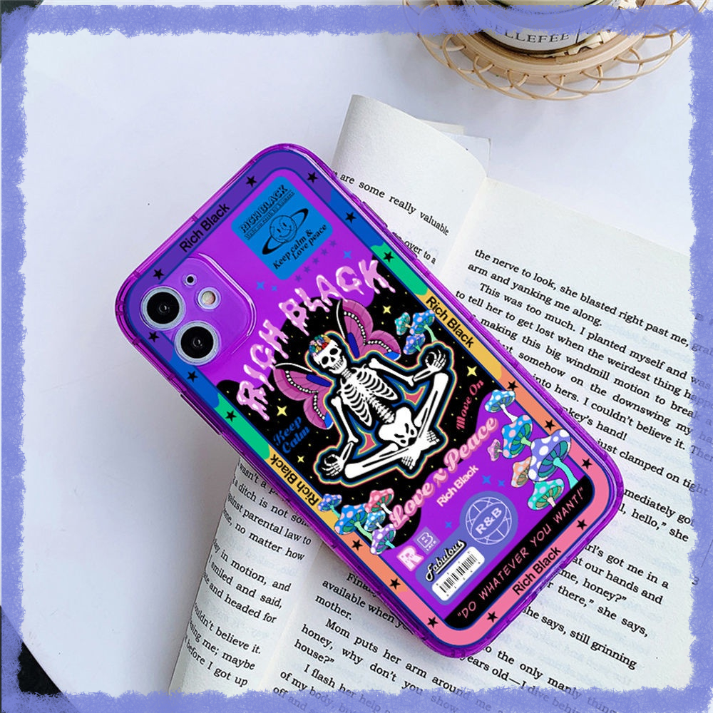 เคสโทรศัพท์มือถือ แบบนิ่ม ลายหัวกะโหลก เรืองแสง สีรุ้ง สําหรับ Iphone 12 13promax 11 xs