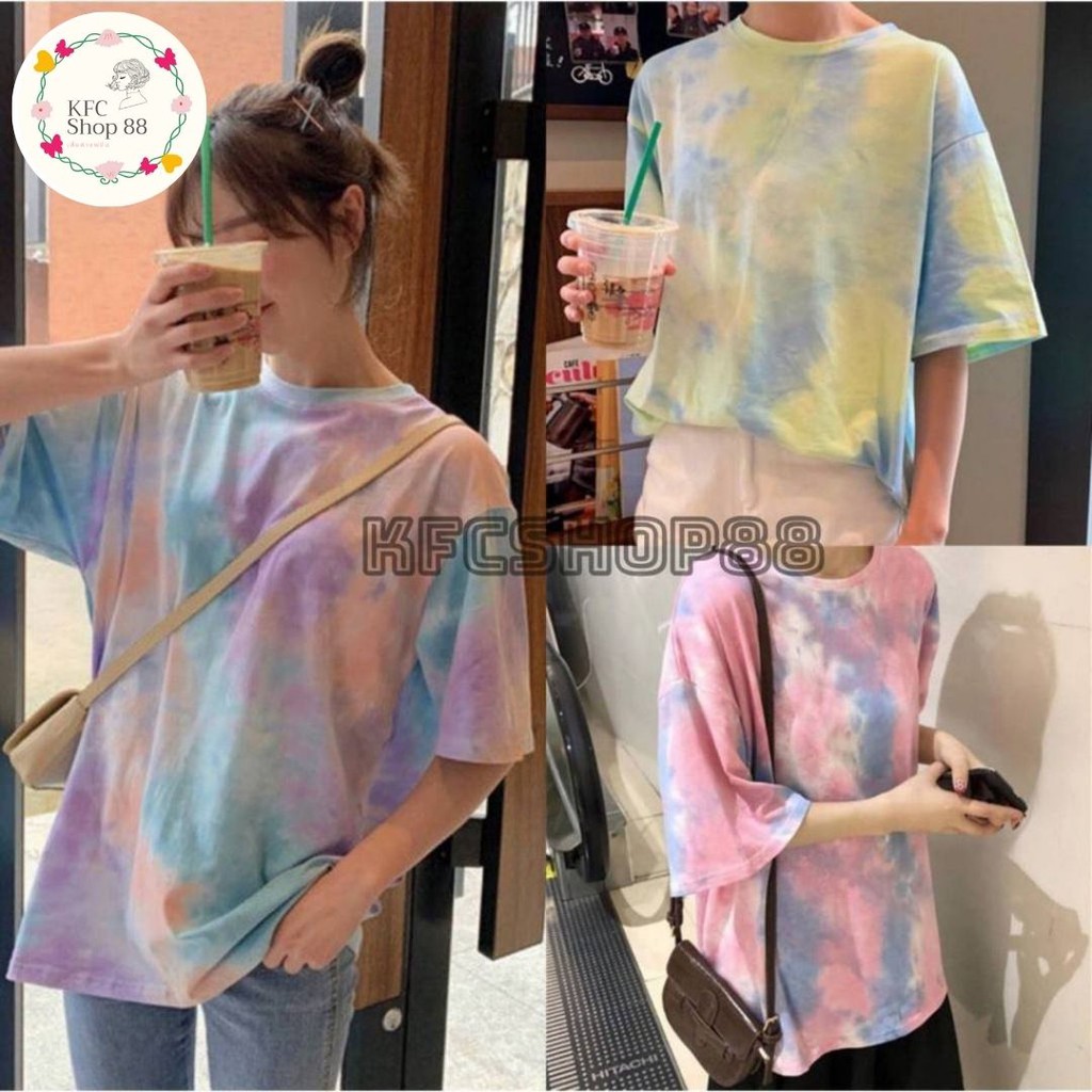 🍒 เสื้อยืดสกรีนลายมัดย้อม มี 3สี พร้อมส่ง #202 🍒