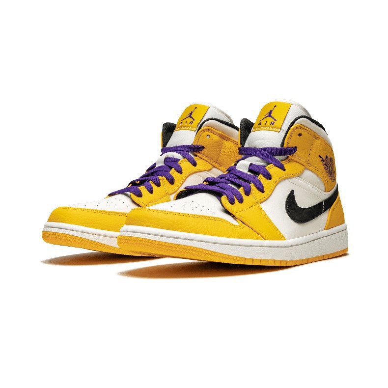 Nike Air Jordan 1 Mid SE Lakers AJ1 รองเท้าบาสเก็ตบอล สีส้ม และสีขาว 2021 852542-700