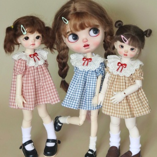 Blythe ชุดเดรสลายสก๊อต ob24 azone 1/6BJD สําหรับตุ๊กตา