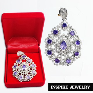 INSPIRE JEWELRY จี้พร้อมเป็นเข็มกลัดในตัวฝังพลอยสีม่วงและเพชรสวิส  งานจิวเวลลี่แบบร้านเพชร  พร้อมกล่องกำมะหยี่