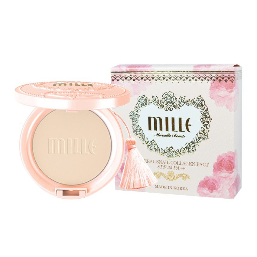 Mille แป้งหอยทากและคอลลาเจนเข้มข้น Snail Collagen Pact SPF25 PA++ (เบอร์ 2 Natural) แพ็คเกจเก่า